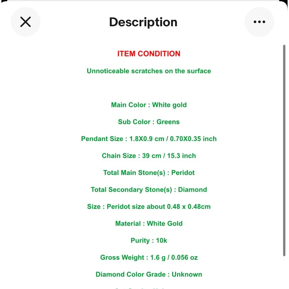 Stunning Peridot with Diamonds and white gold chain - Picture 12 of 12